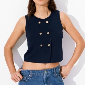 H&M Navy Blue Sleeveless Buttoned Top NWT SZ SMALL